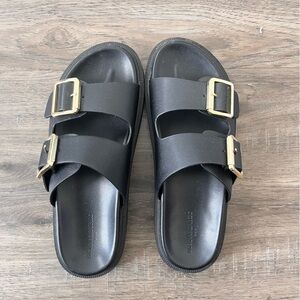 Banana Republic Black Sandals with Gold Buckles | Size 7